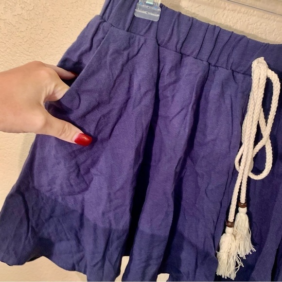 NEW Shorts Large Navy Blue Boho Flowy Elastic Waist Biker Shorts Drawstrings - Picture 4 of 11